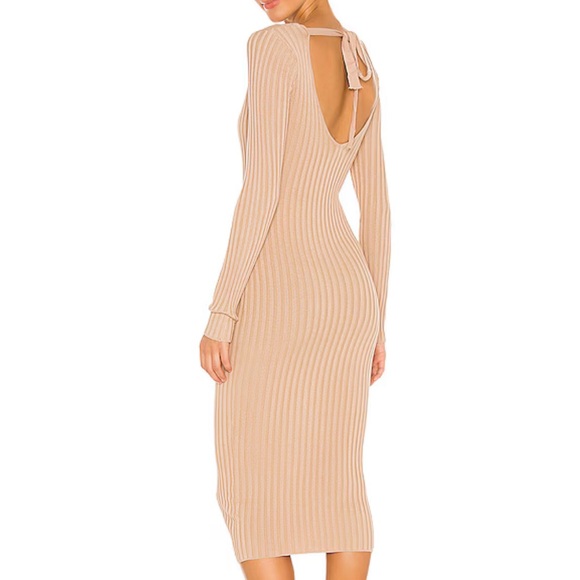 Revolve NBD Bekah Deep V Midi Dress in Nude - Picture 2 of 5